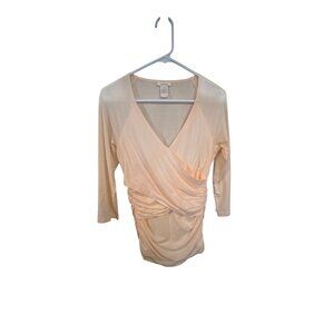 Wrap V-Neck Ruched Blouse By Sundance Small 95% Cotton 5% Spandex Peach Wrap